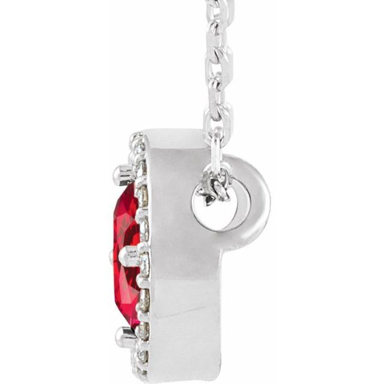 14K White Gold Lab-Grown Ruby & .05 CTW Natural Diamond Halo-Style 16" Necklace