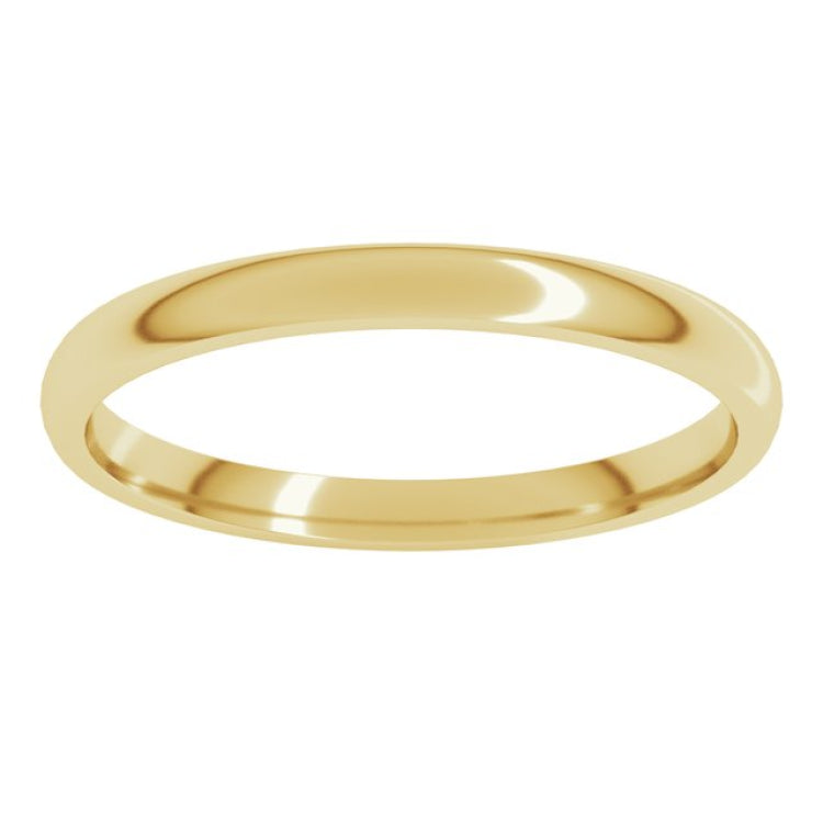 14K Yellow Gold 2 mm Lightweight Comfort-Fit Half Round Band Size 8.5