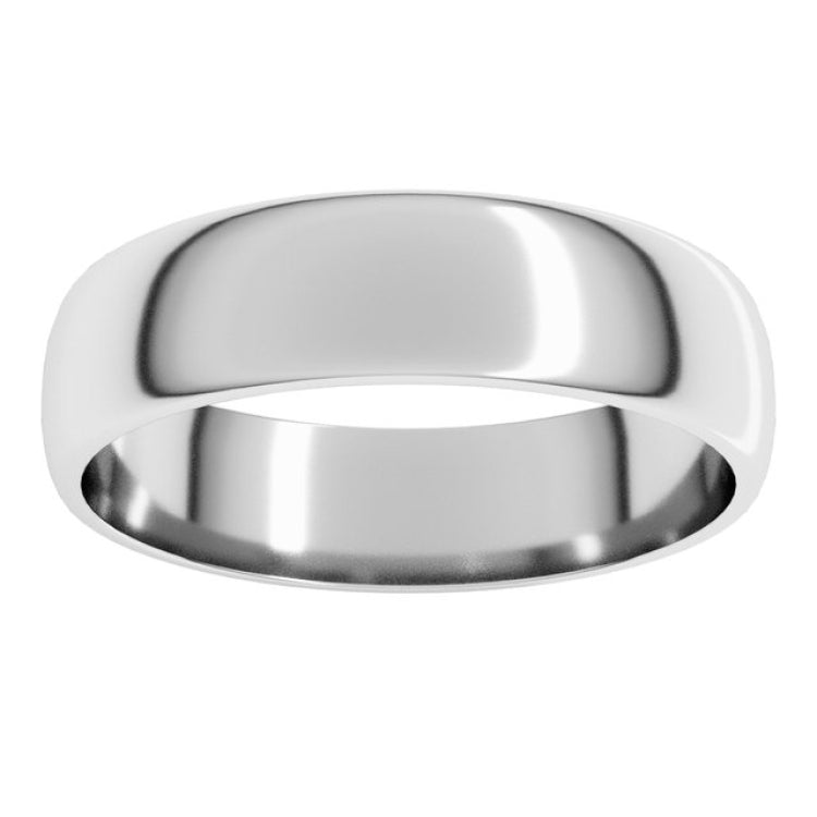 Sterling Silver 5 mm Lightweight Half Round Band Size 10