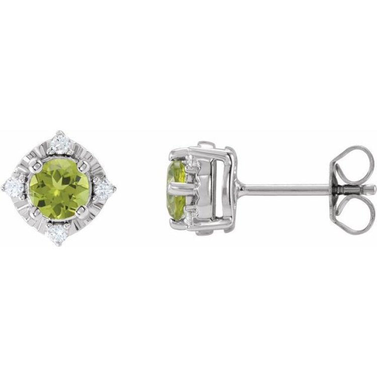 Sterling Silver Natural Peridot & .08 CTW Natural Diamond Halo-Style Earrings