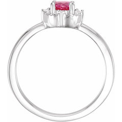 Sterling Silver Lab-Grown Ruby & .04 CTW Natural Diamond Halo-Style Ring