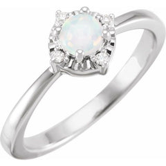 Sterling Silver Lab-Grown White Opal & .04 CTW Natural Diamond Halo-Style Ring