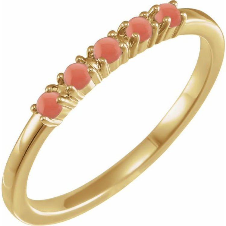 14K Yellow Gold Natural Pink Coral Cabochon Stackable Ring