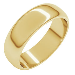 14K Yellow Gold 6 mm Half Round Band Size 6.5