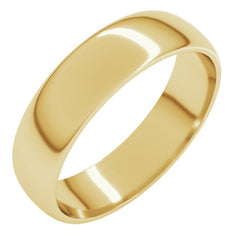 14K Yellow Gold 5 mm Lightweight Half Round Band Size 12.5