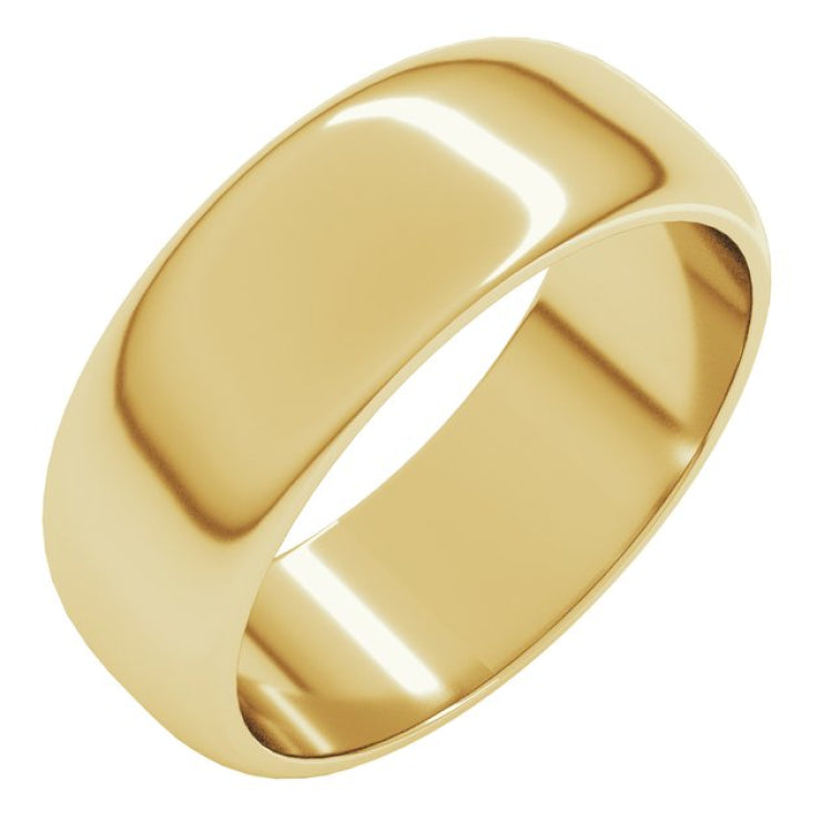 14K Yellow Gold 7 mm Half Round Band Size 8.5