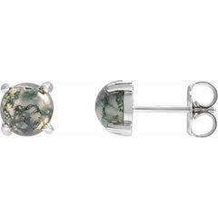 Sterling Silver Natural Moss Agate Cabochon Earrings