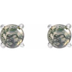 Sterling Silver Natural Moss Agate Cabochon Earrings