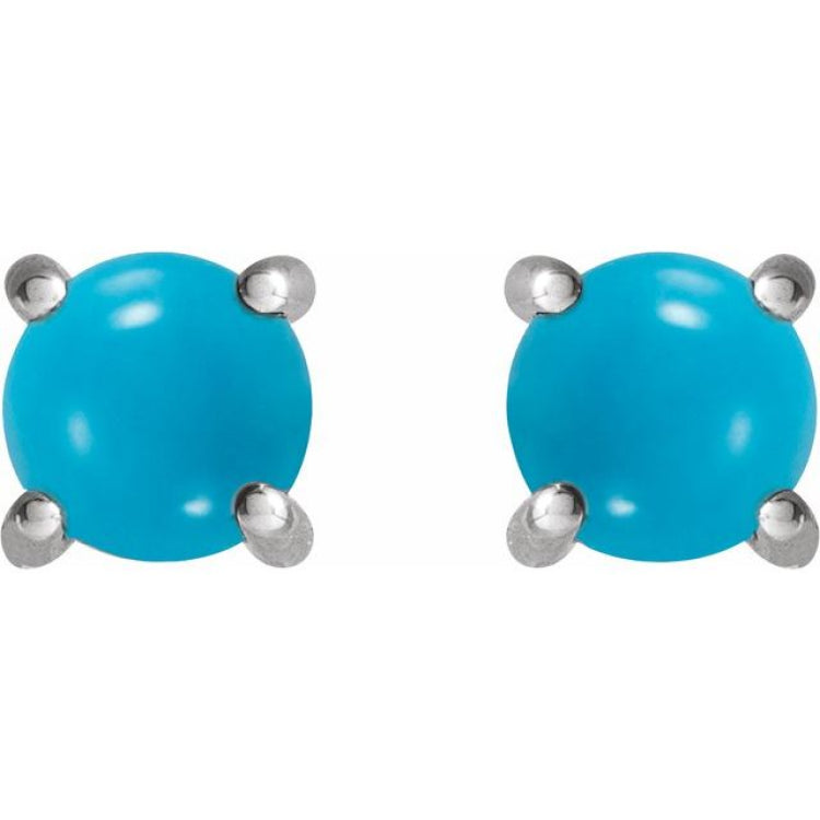 14K White Gold 5 mm Natural Turquoise Cabochon Earrings