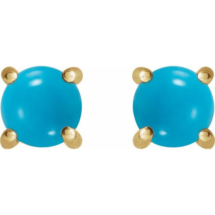 14K Yellow Gold 6 mm Natural Turquoise Cabochon Earrings