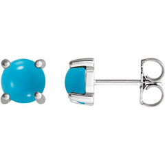 14K White Gold 6 mm Natural Turquoise Cabochon Earrings