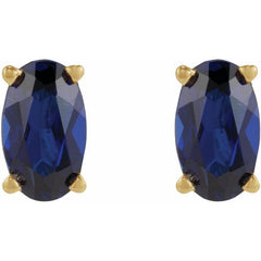 14K Yellow Gold 5x3 mm  Lab-Grown Blue Sapphire Earring