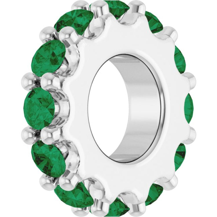 14K White Gold Natural Emerald Spacer Charm/Pendant