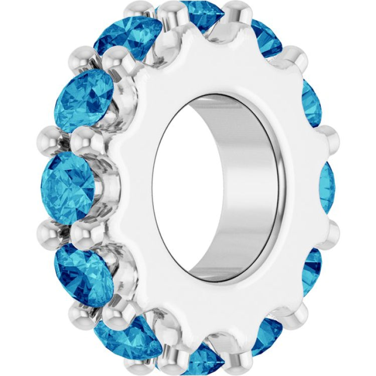 Sterling Silver Natural Blue Zircon Spacer Charm/Pendant