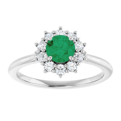 14K White Gold Lab-Grown Emerald & 1/4 CTW Lab-Grown Diamond Halo-Style Ring
