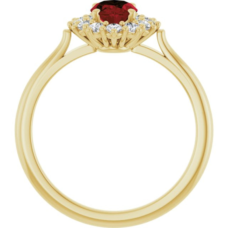 14K Yellow Gold Natural Mozambique Garnet & 1/3 CTW Lab-Grown Diamond Ring
