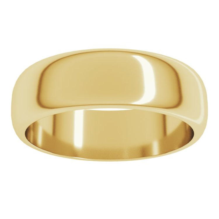 14K Yellow Gold 6 mm Half Round Band Size 10.5