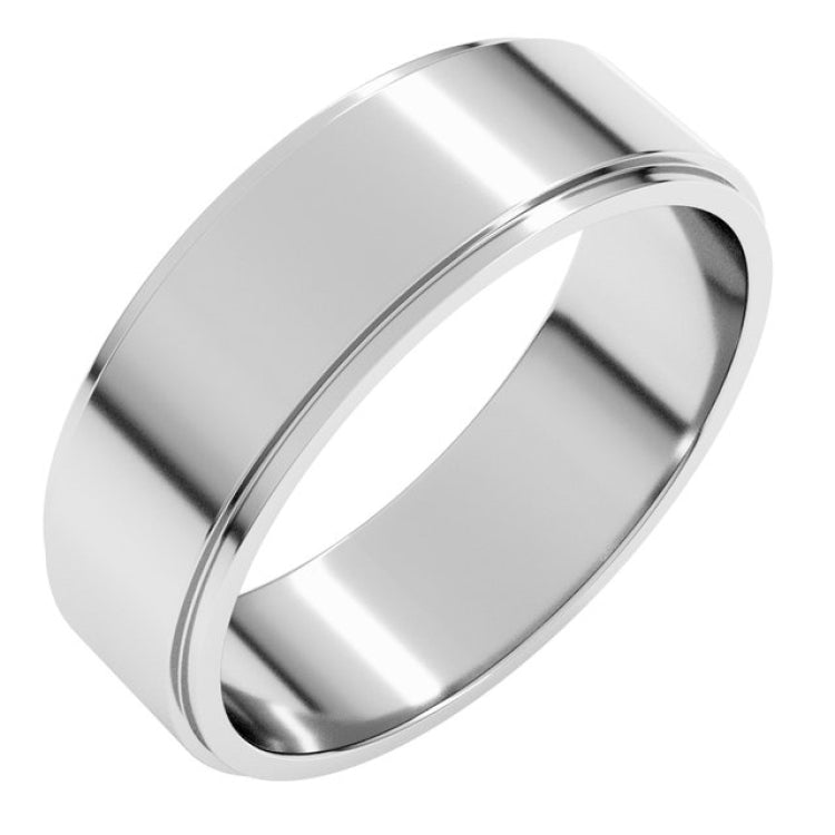 14K White Gold 6 mm Stepped-Edge Flat Band Size 7.5