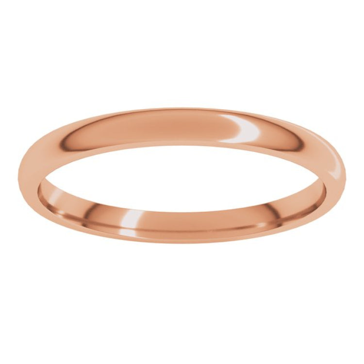 14K Rose Gold 2 mm Lightweight Comfort-Fit Half Round Band Size 7