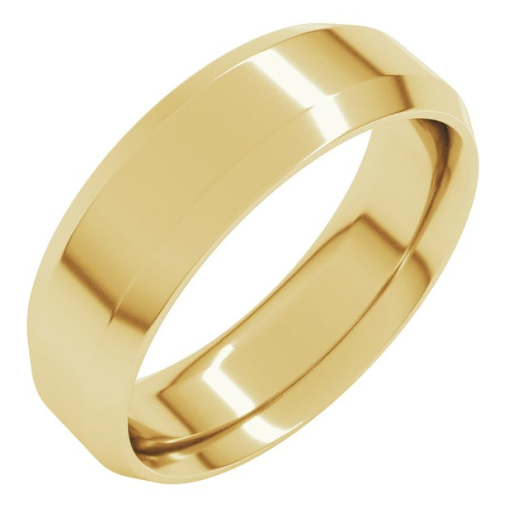 10K Yellow Gold 6 mm Beveled-Edge Comfort-Fit Flat Band Size 9.5