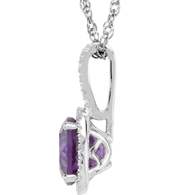Sterling Silver Natural Amethyst & .015 CTW Natural Diamond 18" Necklace