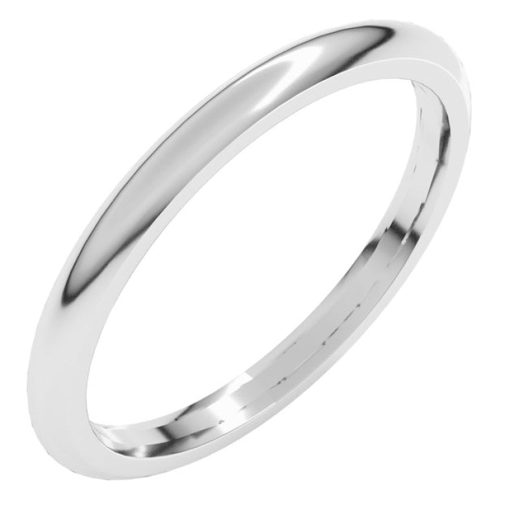 10K White Gold 2 mm Comfort-Fit Half Round Band Size 5