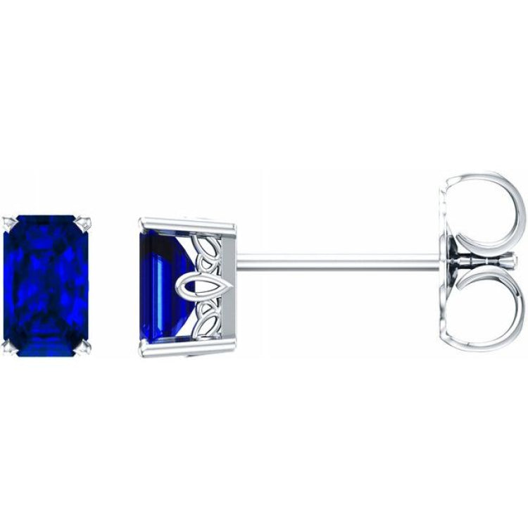 14K White Gold Lab-Grown Blue Sapphire Scroll Setting® Earrings