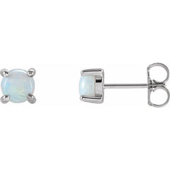 14K White Gold 5 mm Natural White Opal Cabochon Earrings
