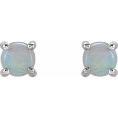 14K White Gold 5 mm Natural White Opal Cabochon Earrings