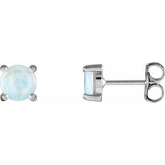 14K White Gold 6 mm Natural White Opal Cabochon Earrings