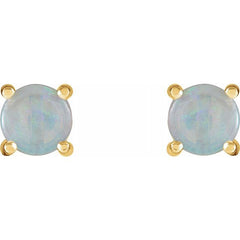 14K Yellow Gold 6 mm Natural White Opal Cabochon Earrings