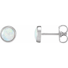 14K White Gold Natural White Opal Cabochon Earrings