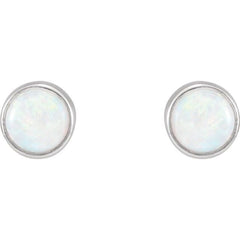 14K White Gold Natural White Opal Cabochon Earrings