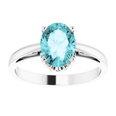 14K White Gold Natural Blue Zircon Scroll Setting® Ring