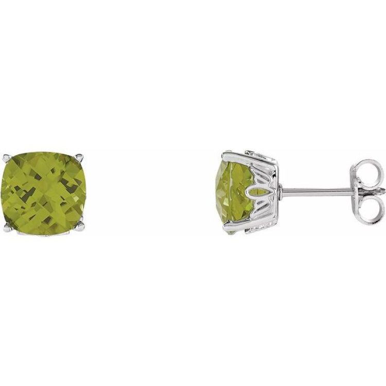 14K White Gold Natural Peridot Scroll Setting® Earrings