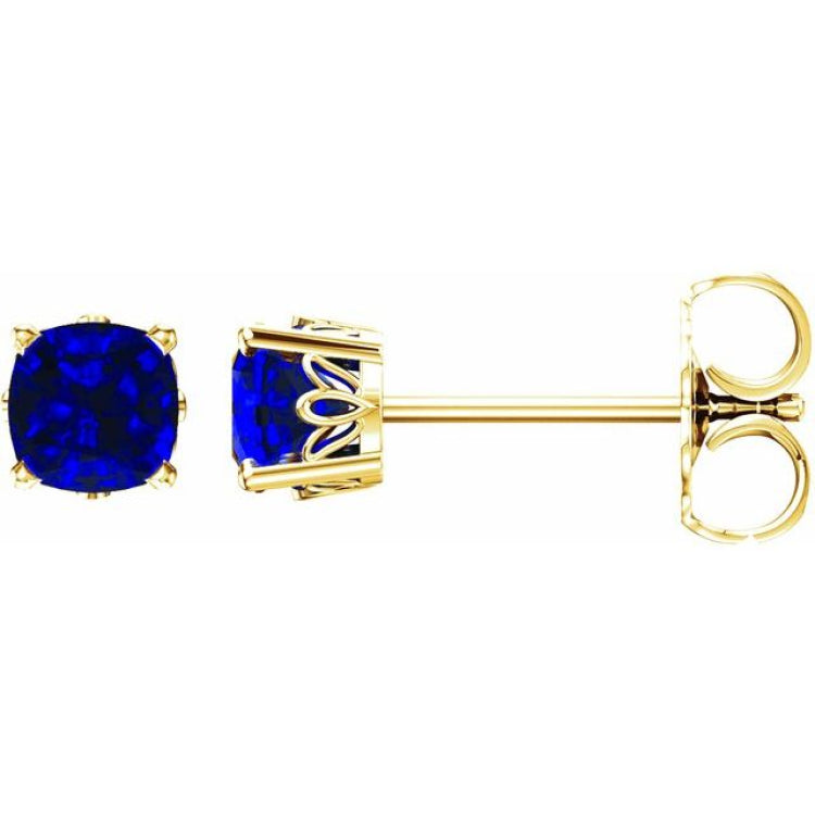 14K Yellow Gold Lab-Grown Blue Sapphire Scroll Setting® Earrings