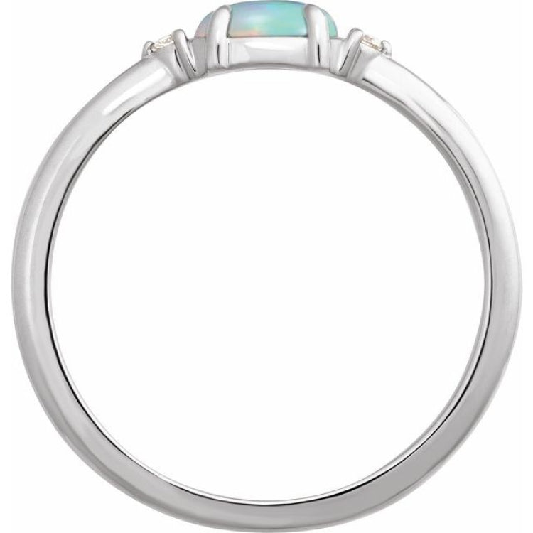 14K White Gold Natural Ethiopian Opal & .03 CTW Natural Diamond Ring