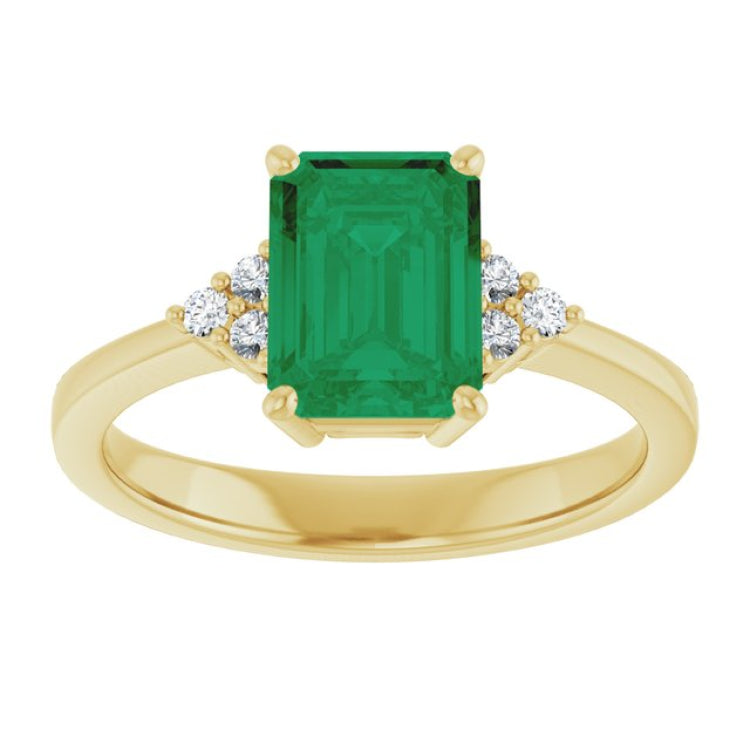 14K Yellow Gold Lab-Grown Emerald and 1/10 CTW Lab-Grown Diamond Ring