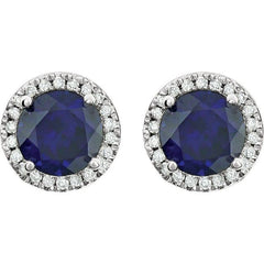 Sterling Silver Lab-Grown Blue Sapphire & 1/8 CTW Lab-Grown Diamond Earrings