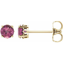 14K Yellow Gold Natural Pink Tourmaline Scroll Setting® Stud Earrings