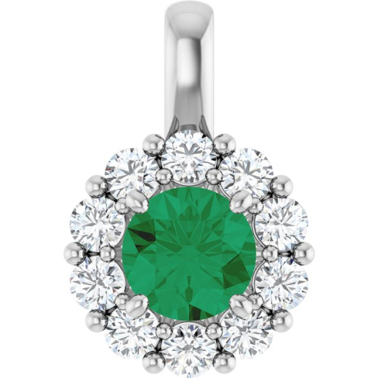 Sterling Silver Lab-Grown Emerald & 1/3 CTW Lab-Grown Diamond Pendant