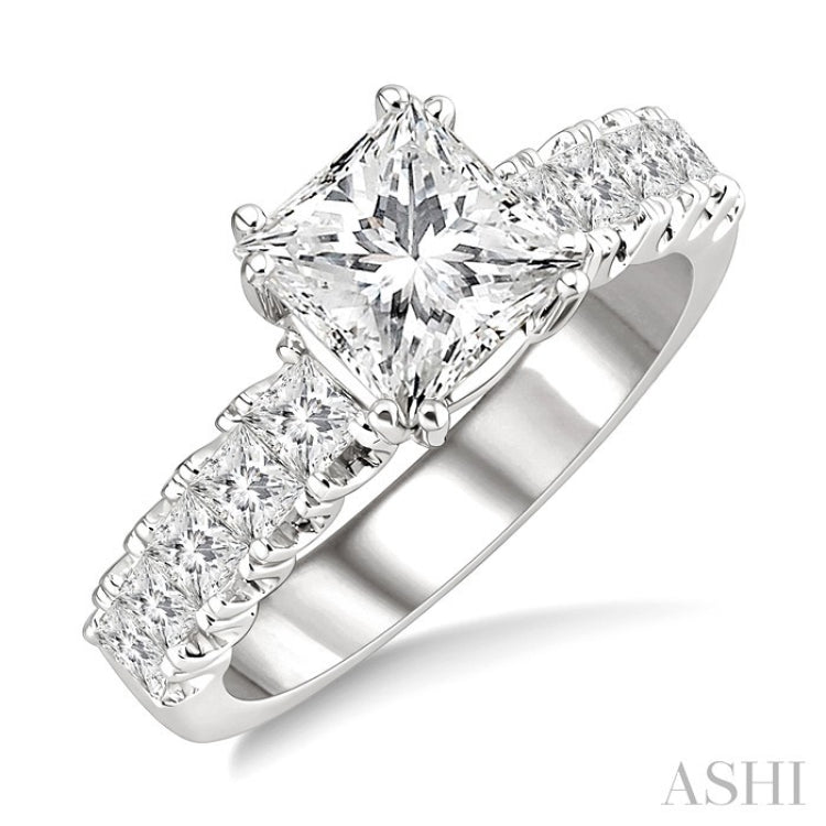 1 Ctw Princess Cut Diamond Semi-Mount Engagement Ring in 14K White Gold