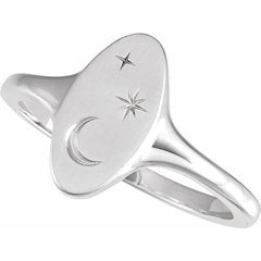 Sterling Silver Moon & Star Signet Ring