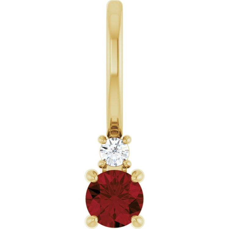 14K Yellow Gold Natural Mozambique Garnet & .02 CT Natural Diamond Charm/Pendant