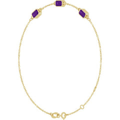 14K Yellow Gold Natural Amethyst Bezel-Set 3-Stone 7 1/2" Bracelet