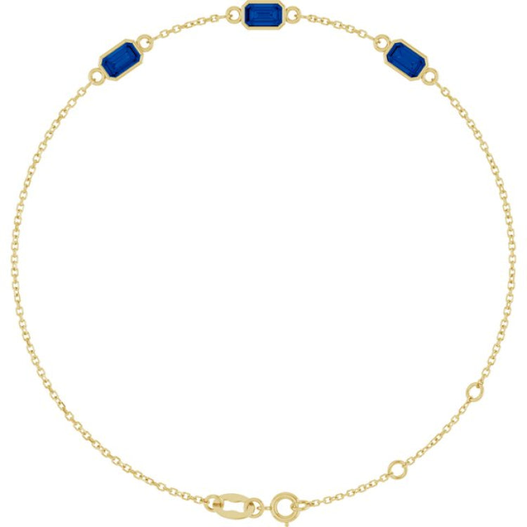 14K Yellow Gold Lab-Grown Blue Sapphire Bezel-Set 3-Stone 7 1/2" Bracelet