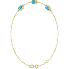 14K Yellow Gold Natural Aquamarine Bezel-Set 3-Stone 7 1/2" Bracelet