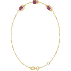 14K Yellow Gold Natural Pink Tourmaline Bezel-Set 3-Stone 7 1/2" Bracelet