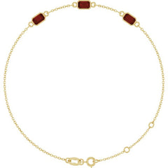 14K Yellow Gold Natural Mozambique Garnet Bezel-Set 3-Stone 7 1/2" Bracelet