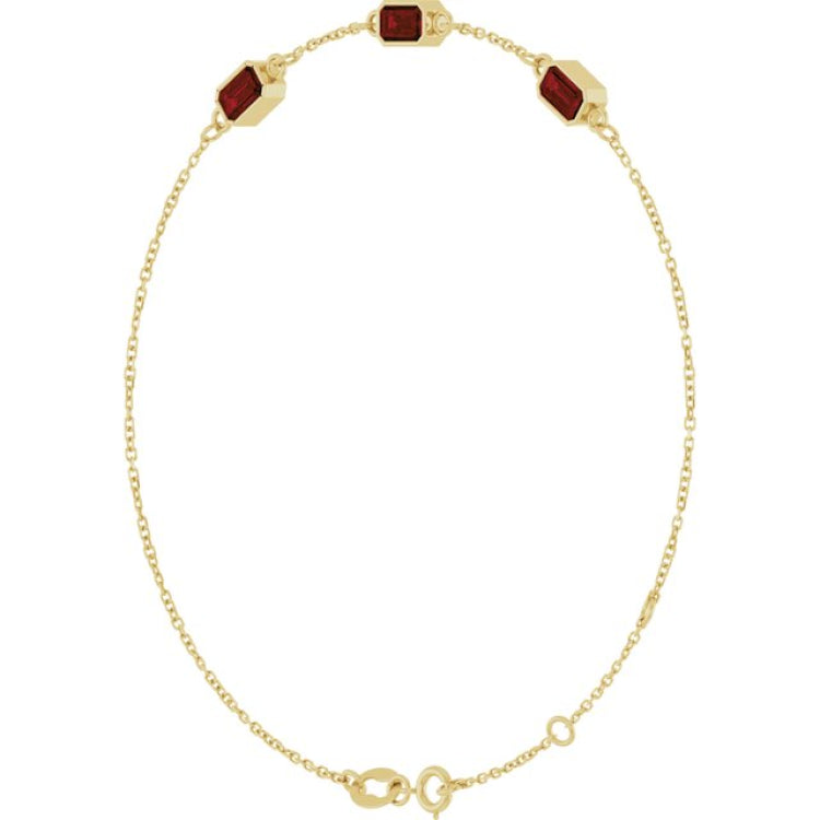 14K Yellow Gold Natural Mozambique Garnet Bezel-Set 3-Stone 7 1/2" Bracelet